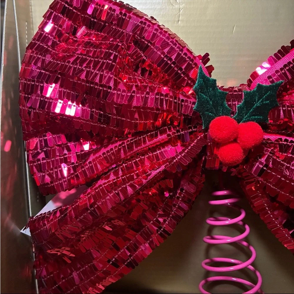 34th &‎ Pine Hot Pink Sequin Bow Tree Topper NWT • Holiday Decor • Ships Fast!